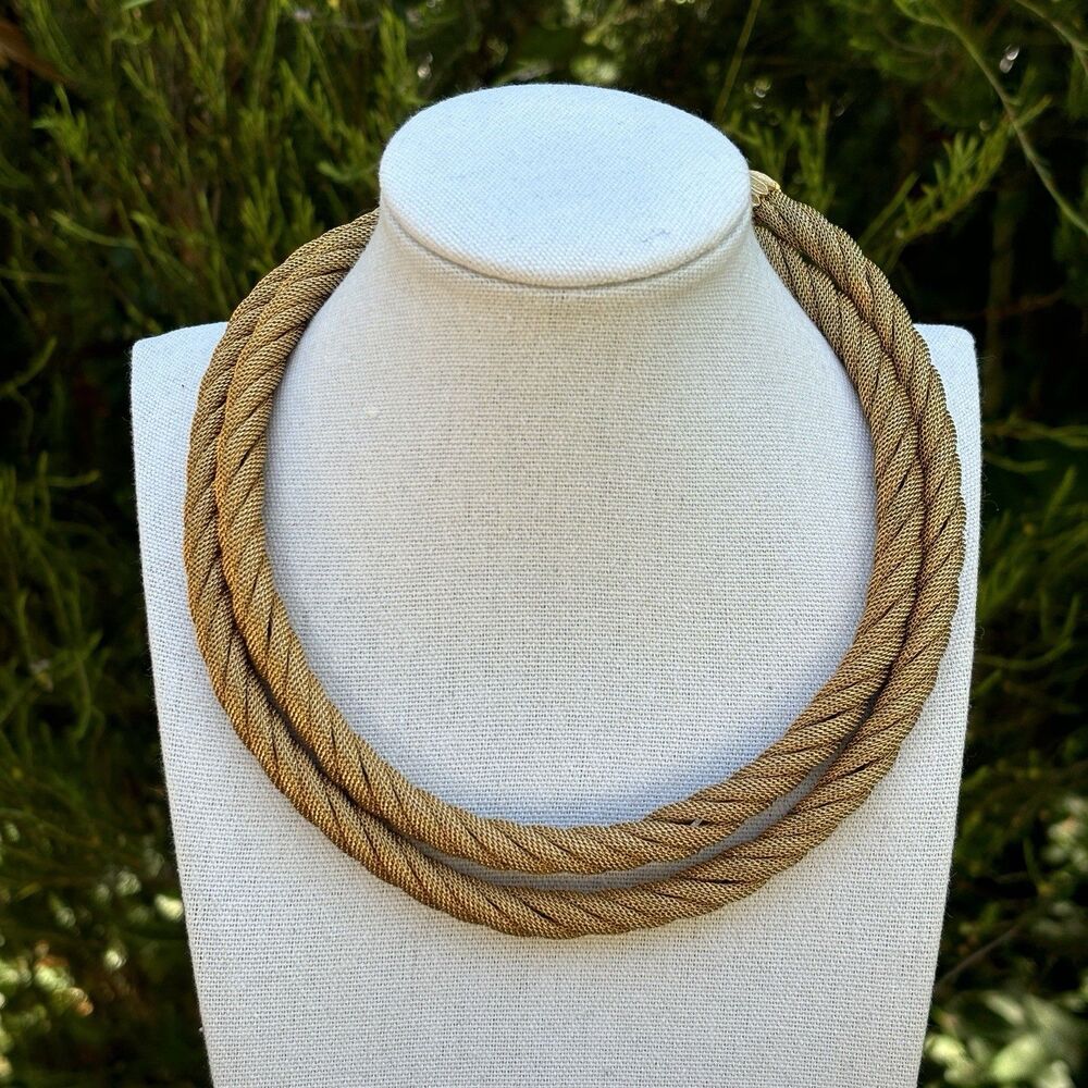 Vintage Crown Trifari Gold Tone Double Rope Chain Necklace 18" Signed